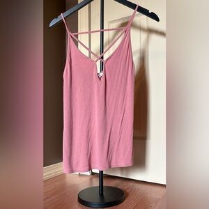 Express Pink Ribbed Cami with Strappy Crossback
